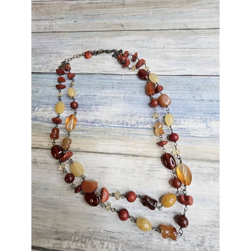 Coral Carnelian Semi-precious Stones 925 Sterling‎ Silver Necklace Artisan 16"